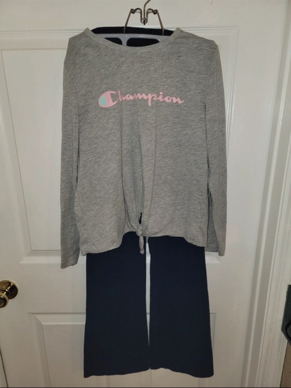 Champion Kids Gray Tie-Front Top with Navy Pajama Pants size 14-16